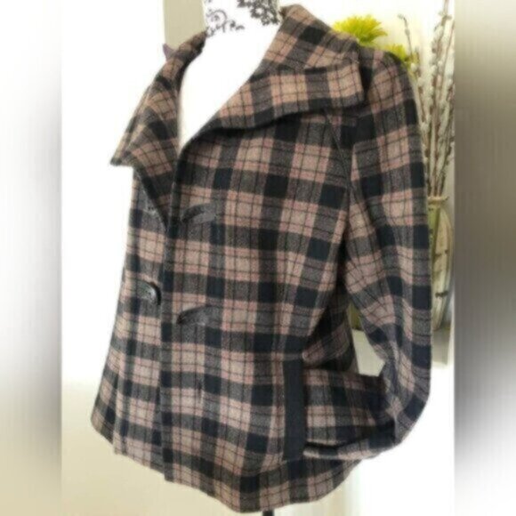 Soia & Kyo  Plaid Wool Pea Coat Womens Sz Large - Picture 7 of 10